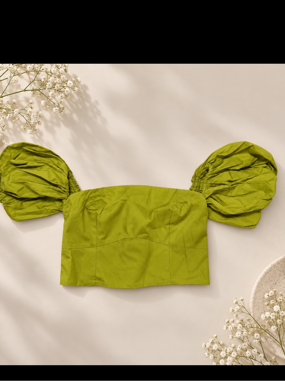 Abercrombie & Fitch Lime Green Puff-Sleeve Crop Top